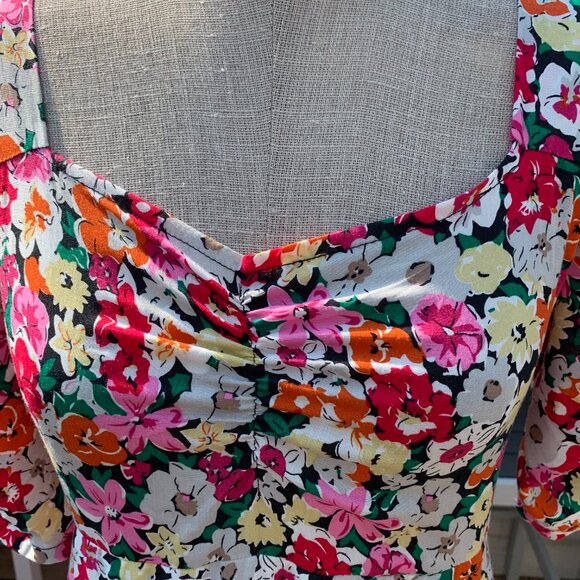 Vintage 80s Babydoll Floral Puff Sleeve Ruffle Prairie Cottagecore Maxi Dress - Picture 3 of 16